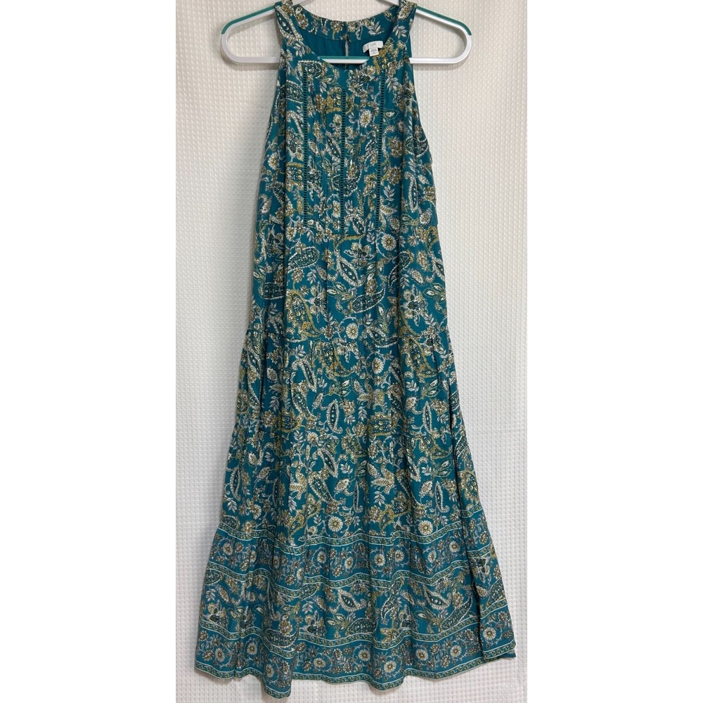 J. Jill Teal Paisley Tiered Maxi Dress Halter Size Medium Petite Summer Boho I - Picture 11 of 11